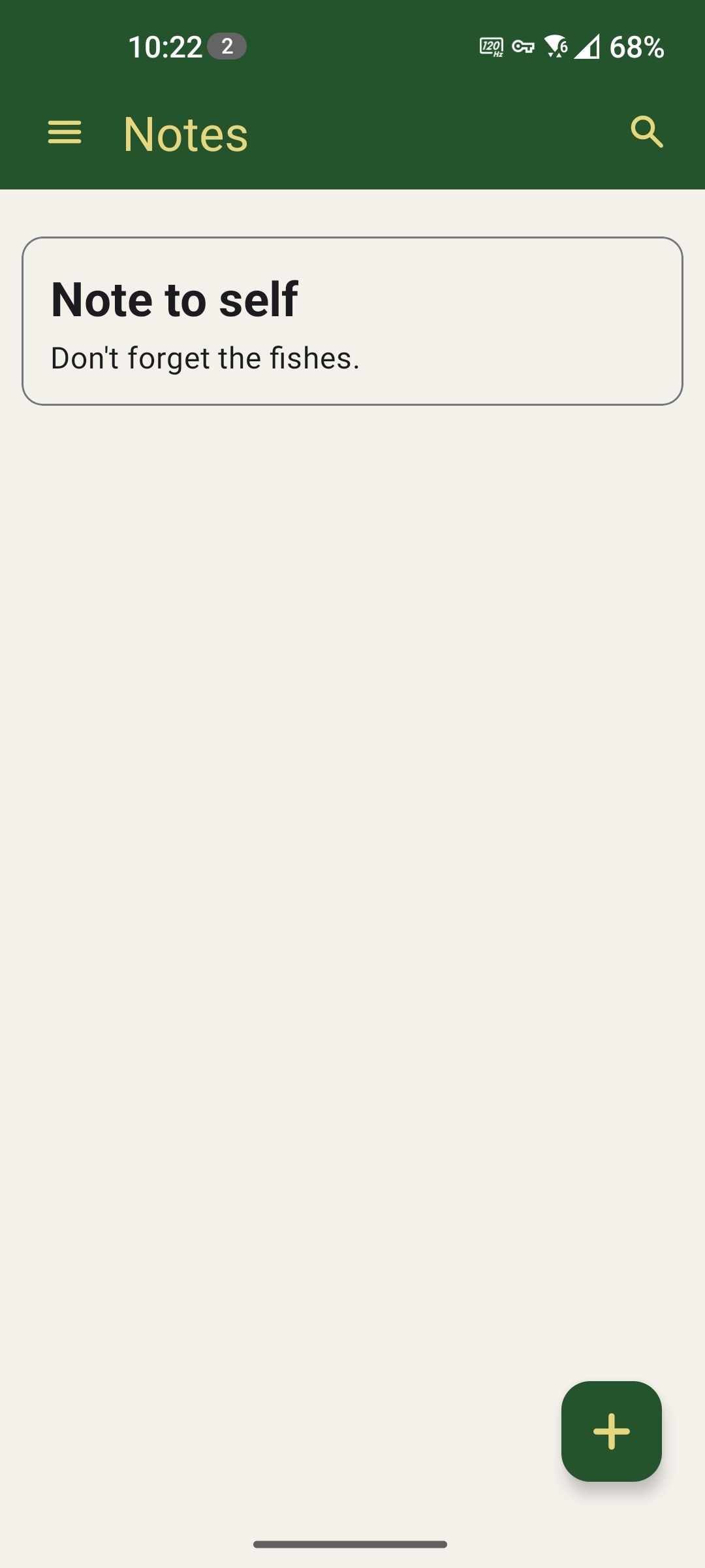 The Notes screen showing notes that are not a reminders, archive, or trash. 